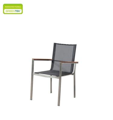 China Modern Design Eco-friendly Stainless Steel With Teslin Dining Chair Teak Armrest Outdoor Hotel Furniture Furniture for sale