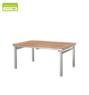 China Modern Outdoor European Style Fold-Down Double Open Folding Dining Table Stainless Steel Teak Panel Dining Table for sale