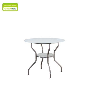 China Waterproof Stylish Super White Frosted Design Double Layer Tempered Glass Dining Table Coffee Table Furniture Hotel Outdoor Furniture for sale