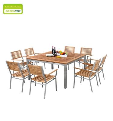 China Large Square Dining Table EUROPEAN With Chair 304# APL Teak Stainless Steel Poolside Wood Garden Yard Outdoor Indoor Furniture for sale