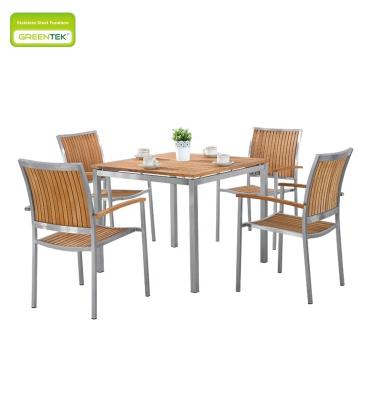 China Square Leisure Modern Design Cafe Dining Table 4 Chairs Set Outdoor Indoor Court 304# Stainless Steel Furniture for sale