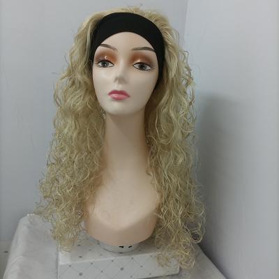 China Others Beige Wigs Womens Long Curly Synthetic Costume Party Wigs With Headband for sale