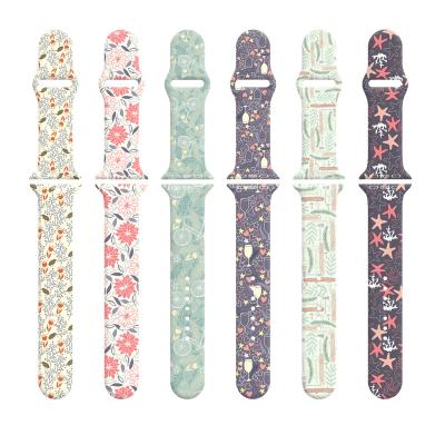 China Replacement Forest Cool Series For Apple Series 7/6/5/4/3/2 Sport Silicone Printing Watch Band 38/40/41mm 42/44/45mm for sale