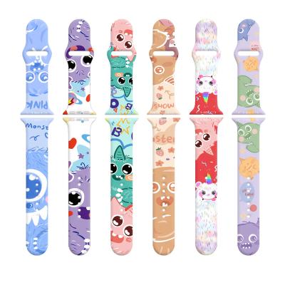 China Replacement Little Monster Series Print Watch Band All Series 7/6/5/4/3/2/1/SE Silicone Apple Watch Band 38/40/41 mm 42/44/45 millimeter for sale