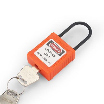 China 4*38MM insulated nylon shackler security padlock with key locked for electrical isolation lockout/tagout BD-G717 for sale