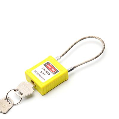 China BOZZYS Manufacturer Industrial Safety Yellow Compact Padlock with Stainless Steel Cable for Industrial Equipment Lockout BD-G142 for sale