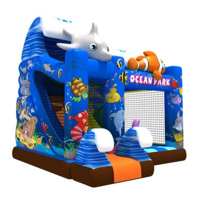 China Cheap Indoor or Outdoor Theme Slide Blue China Ocean Castle Jumping Inflatable Bouncy Bouncer For Kids Party for sale