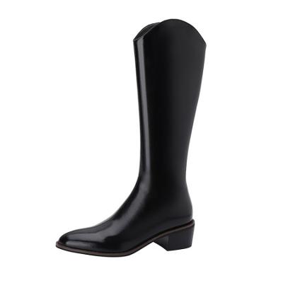 China Newest Design Fashion Design Trend Wholesale Price Knee High Round Leather Boots Flat Boots Women for sale