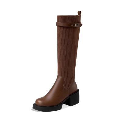 China Long boots round comfortable sock knee high like chunky fall 2021 ladies boots short heel women's boots for sale