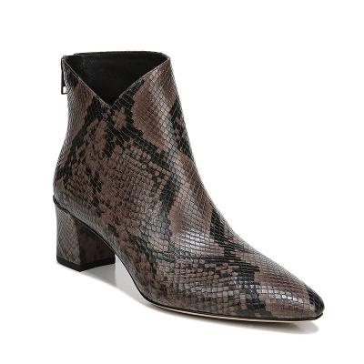 China Modern design durable python back print zipper short boots pointed toe booties woman ankle heel ankle boots for sale