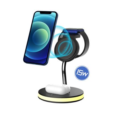 China Mobile Phone Newqi Qi Wireless Charger 15W Magnetic Fast Wireless Rise 3 In 1 Wireless Charger for sale