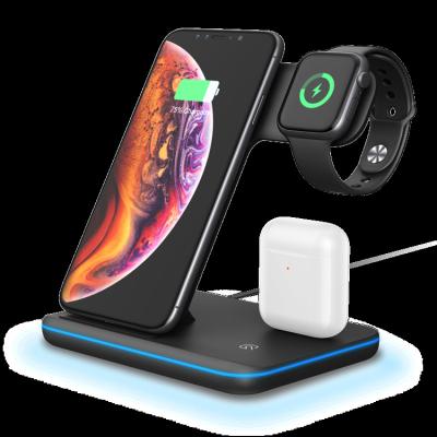 China New Version Mobile Phone Wireless Charger Stand 3 in 1 Wireless Charger 15W Device for Mobile Phone 2.5W Charger for Watch 2W Charging Pad for sale