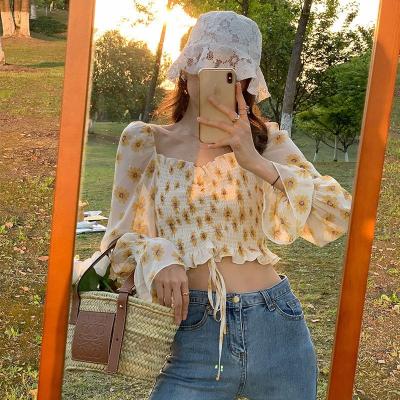 China Anti-pilling 2021 New Design Spring Ruffled Neck Long Sleeved Shirt Women's Slim Bumping Top Blouse for sale