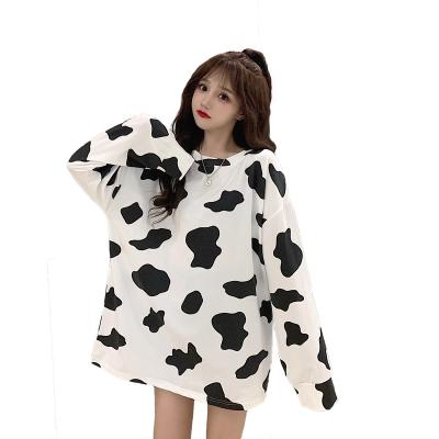 China Spring Anti-wrinkle 2021 New Fashion Women's Short Tops Cow Spots Printed Long Sleeve Tops for sale