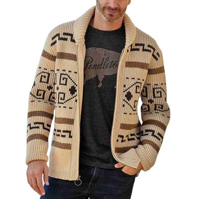 China wholesale autumn and winter men's fashion lapel youth casual cardigan coat Anti-wrinkle long sleeve slim fit jacquard sweater for sale