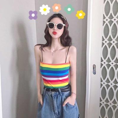 China Anti-pilling 2021 summer new sexy tops rainbow stripe suspender short chic ladies vest for sale