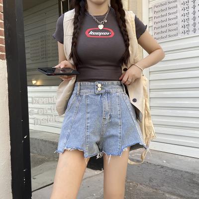 China Anti-Wrinkle Women's Denim Shorts Classic Blue High Waist Wide Leg Vintage Casual Summer Ladies Jean Shorts for sale