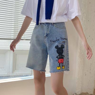 China Anti-wrinkle Mickey Pattern Jeans Women's Summer 2021 New High Cut Denim Shorts for sale