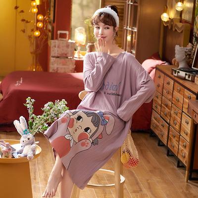 China Breathable Cotton Nightgown Autumn Long Sleeve Home Clothes 2021 Medium And Long Women's Pajamas Sleepwear Nightgowns for sale