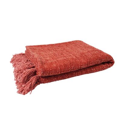 China PORTABLE Solid Color Chenille Super Soft Woven Blanket With Self-Fringes for sale