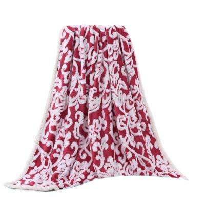 China 100 Polyester Disposable Soft Fluffy Diapers Double Printed Coral Jacquard Fleece Sherpa Blanket for sale