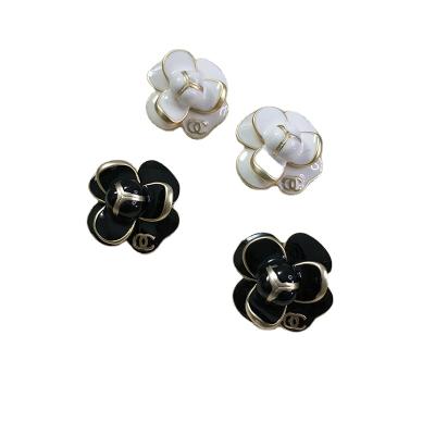 China TRENDY Classic Jewelry 3d Flower Two Letter Enamel Camellia Stud Earring C for sale