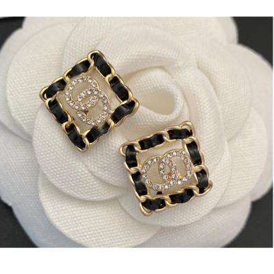 China FASHIONABLE Square Hollow Autumn Winter String Black Leather Jewelry 2021 Luxury 18k Gold Plated Earrings For Women for sale