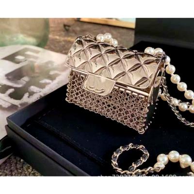 China FASHIONABLE 2021 Hotsale famous brand delicacy braided hollow out outlet bag shape pearl and long earphone bag leather chain pendant necklace for sale