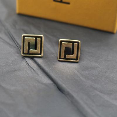 China Wholesale FASHIONABLE Designer Brand Luxury Jewelry earring for women metal black style letter F classic square enamel stud earrings for sale