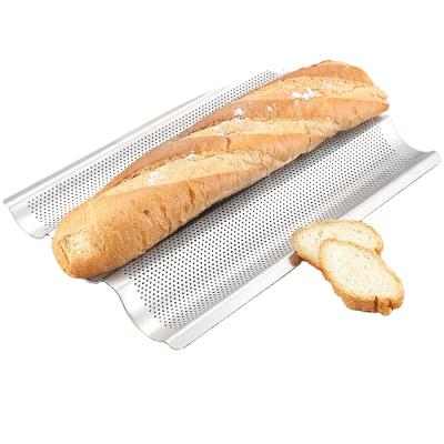 China DIY Tool Stainless Steel French Bread Tray Non-Stick Perforated Baguette Viable Baking Pan for sale