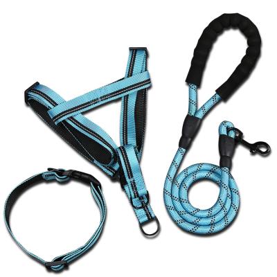 China New Sustainable Pet Chest Strap Dog Traction Rope Set Reflective Nylon Round Rope Dog Traction Walking Rope for sale