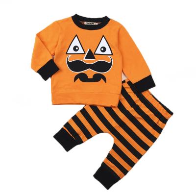 China Newborn Halloween Breathable Orange Outfit Fashion Pumpkin Lantern Wrap Newborn Baby Clothes Boys Halloween Clothing Set for sale