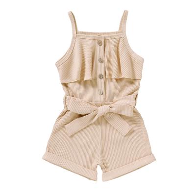 China 100% cotton beige ribbed knitted toddler romper summer babies baju solid anak suspender jumpsuit for sale