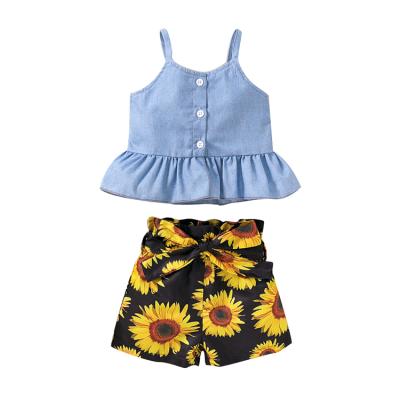 China CASUAL halter with sunflower print bow toddler girl outfits set kids sets girls ruffle sets for sale