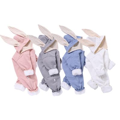 China Cotton Rabbit Ears Toddler Winter Rompers Clothes Boys And Girls Ribbed Zipper Flannel Romper Baby for sale