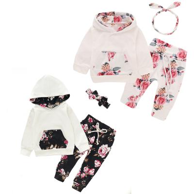 China Breathable Floral Print Organic Baby Set 1-3 Years Old Casual Hooded Babies Baby Drop Clothing Sets Outfits for sale