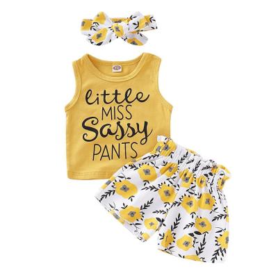 China Breathable Miss Sassy Wholesale Copy 3 Piece Short Bow Shirt Sunflower Babies Dress Sets for sale