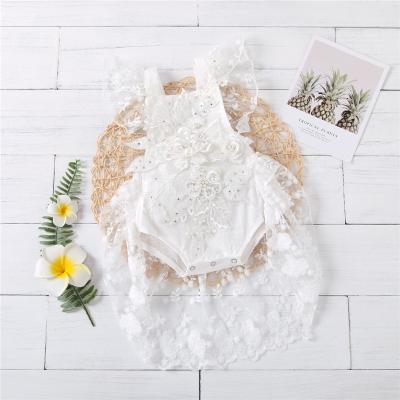 China Baby Canvas Romper Waffle Sleeve Embroidered Gauze Rompers Dress Cotton Baby One-Body Bebek Crawling Romper for sale