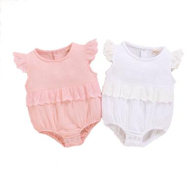 China Sleveeless Clothes Wholesale White Pink Summer Organic Cotton Baby Solid Newborn Rompers 2020 for sale