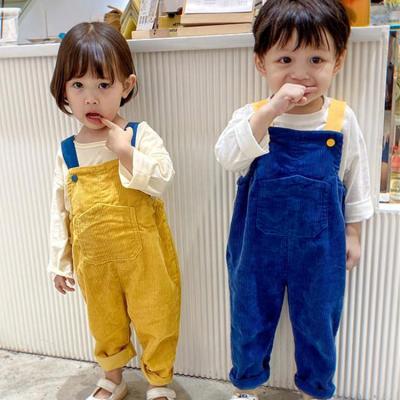 China Overall 100% Korean Blue Yellow Cotton Drop Pocket Corduroy Baby Kids Loose for sale