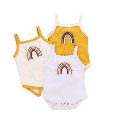 China New Cotton Summer Three Color Rainbow Embroidered Suspender Romper Baby for sale