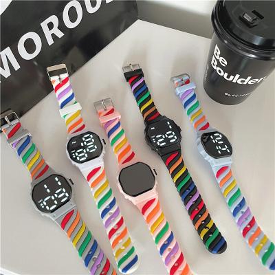 China New Date Candy Color Rainbow Strap Automatic Silicone LED Digital Watch 2022 Sports Waterproof Student Fashion Digital Watch for sale