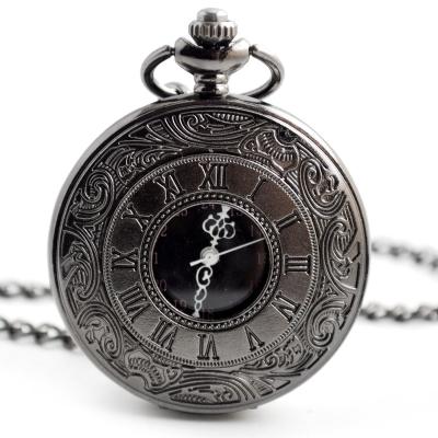 China Vintage Charm Women Antique Black Unisex Necklace Man Pendant Fashion Roman Number Steampunk Pocket Watch for sale