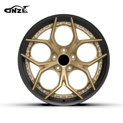 China 6061t6-aluminum alloy 2 Piece Wheel Rims Forged 5x112 Wheels 18 Inch Golden Forged 6061-T6 Aluminum Alloy Wheels for sale