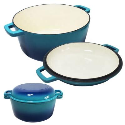 China Sustainable Hot Selling Enameled Cast Iron Cookware Set Double Cooker 2-in-1 Dutch Oven Combo for sale