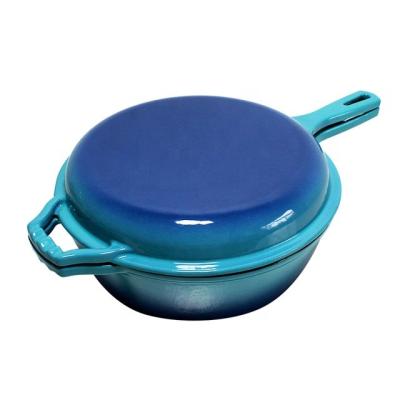 China Sustainable Wholesale Long Handle Double Cooker 2 In 1 Double Dutch Cast Iron Oven With Skillet Lid for sale