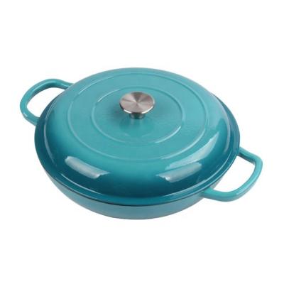 China Factory Supply 30cm Cast Iron Enamel Seafood Pot Sustainable Shallow Casserole Customized Color for sale