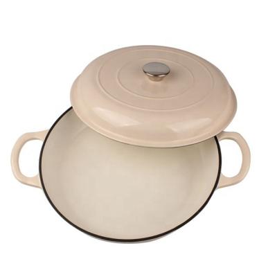 China Sustainable Enameled Ivory Cast Iron Braisers Cast Iron Cookware Set Shallow Cast Iron Casserole for sale