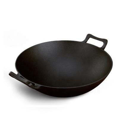 China 36cm Cast Iron Sustainable Traditional Chinese Wok Non Stick Wok With Double Handle for sale