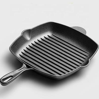 China 28cm Cast Iron Sustainable Grill Pan Non-Stick Steak Frying Pan Suitable for Different Stoves Grill Hot Meat Dish for sale